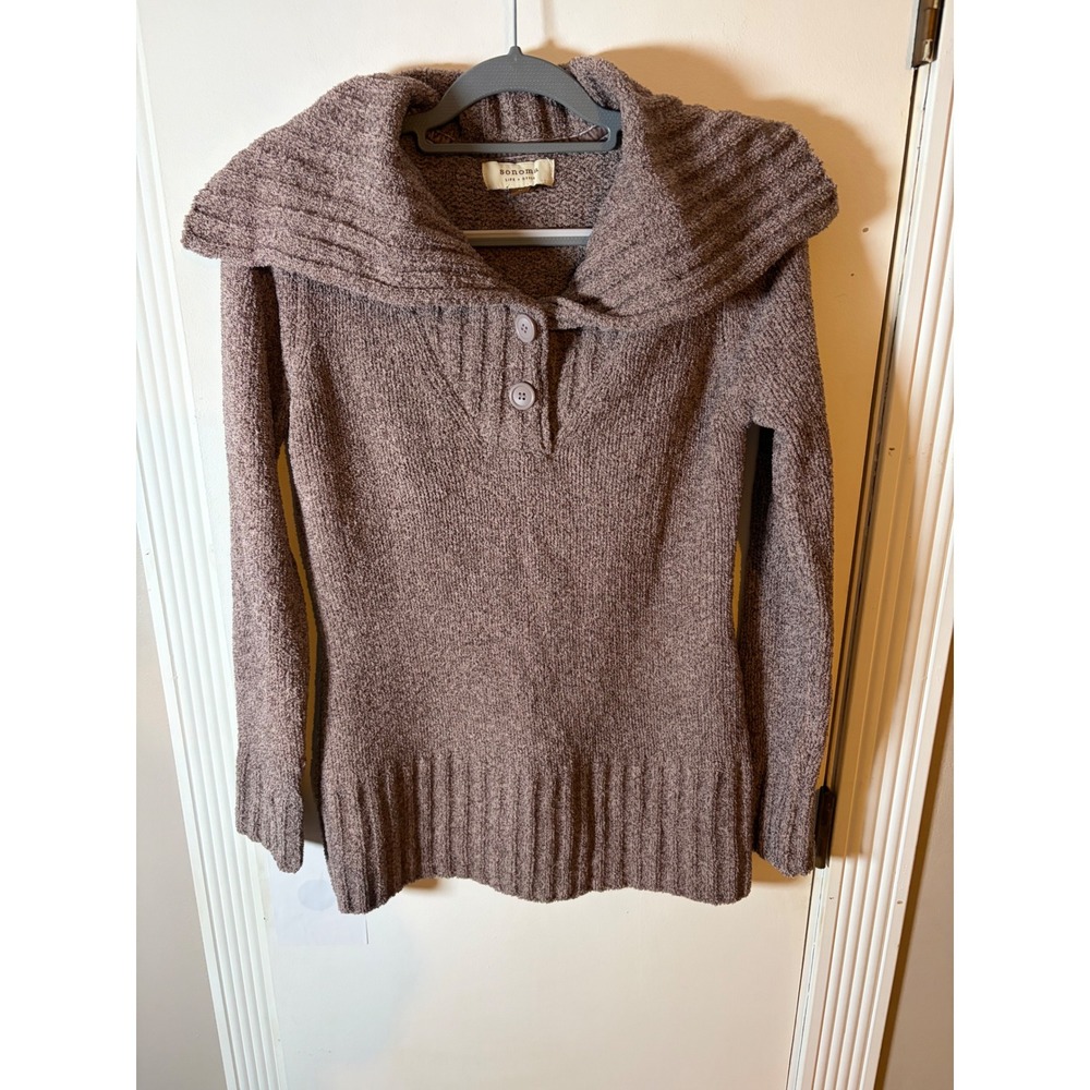 Sonoma Life + Style Women Mauve Marled Knit Shawl Collar Button Sweater Medium